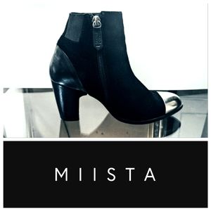 Miista Black metallic silver cap toe boots Size US w 6 Or EU 36